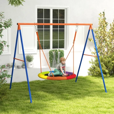Outsunny Garten Nest Schaukel für 1-2 Kinder aus verstärktem Metall, 196x172x180cm, Multicolor