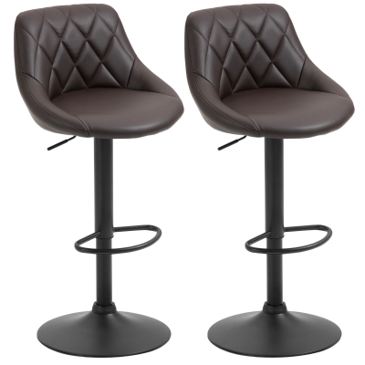 HOMCOM Tabourets de Bar Réglables Simili Cuir Métal Marron Noir