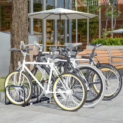 HOMCOM Fahrradständer für 5 Fahrräder, Fahrradhalterung, Fahrradabstellplatz für Reifen 65 mm, 145L x 33B x 27H cm, aus schwarzem Stahl