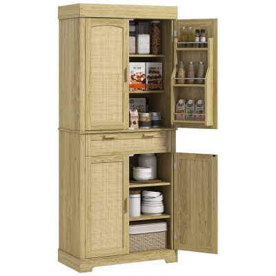 HOMCOM Credenza Cucina con 2 Armadietti e Cassetto Legno e Rattan