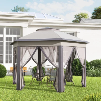 Outsunny Gazebo Pieghevole 405cm x 405cm x 285cm Caffè Beige