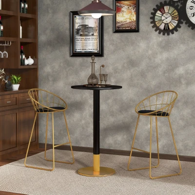 HOMCOM Mesa de bar redonda mesa de bistró mesa de cocina estilo contemporáneo estructura de acero 60x60x102 cm Negro
