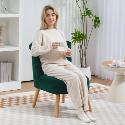 HOMCOM Samt-Loungesessel mit gepolsterter und geknöpfter Sitzfläche, 60x66x79 cm, Grün