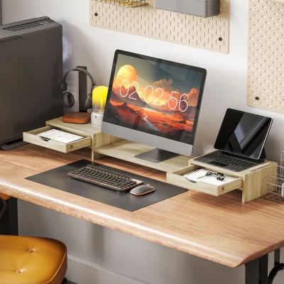 HOMCOM Rialzo per monitor per ufficio 60x22x12cm Rovere