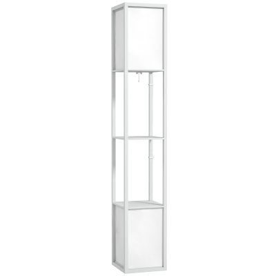 HOMCOM Lampara de Pie Salon lampara salon moderna lampara de pie con estantes pantalla de tela y doble iluminación Blanco