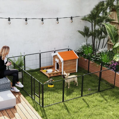 PawHut Parque para perros, parque para animales, 16 paneles, valla portátil plegable, seguro, Negro