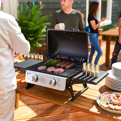 Outsunny Barbecue a Gas Portatile 2 Bruciatori e Coperchio Nero