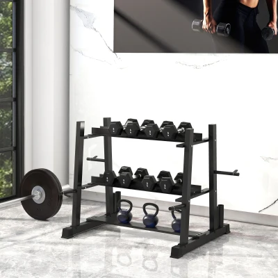 SPORTNOW Soporte de pesas multifunción rack de almacenamiento para pesas, kettlebells, discos de peso y barras de pesas