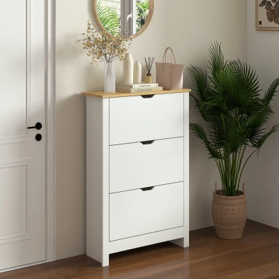 HOMCOM Mobile per Scarpe 72cm x 26cm x 112cm Bianco+Naturale