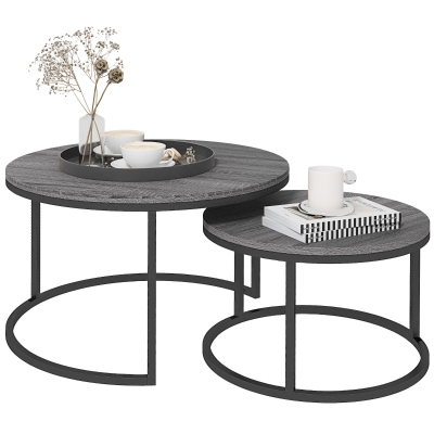 HOMCOM Set di 2 tavolini d'appoggio 78.5x78.5x46.5cm Nero