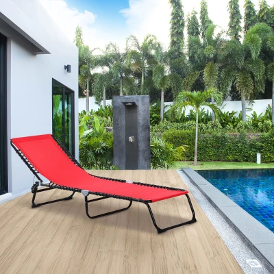 Outsunny Tumbona de playa plegable con respaldo inclinable multi-posiciones de acero termoplástico cordones elásticos textilene Rojo