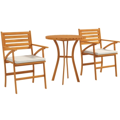 Outsunny Conjunto sala de jardín 3 piezas 2 sillones con cojines desmontables mesa baja en madera de pino Marrón