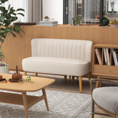 HOMCOM Divano a Due Posti 117cm x 56,5cm x 77cm Avorio