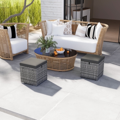 Outsunny Set 2 Sgabelli in Rattan 40cm x 40cm x 41cm Grigio Scuro