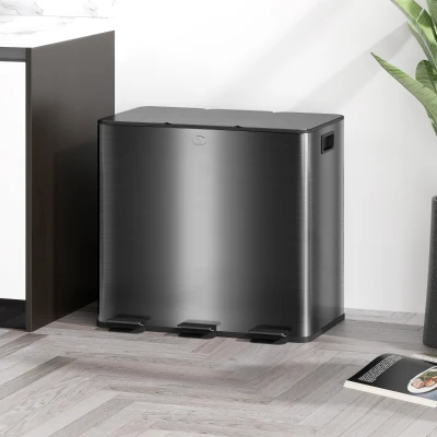 HOMCOM Cubo de basura 45L con 3 compartimentos de 15L tapa cubos extraíbles 3x15L Negro