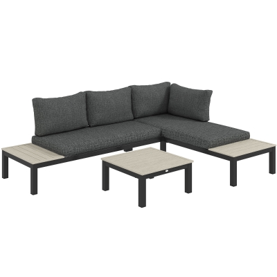 Outsunny 3-Piece Aluminium Garden Sofa Set Dark Grey