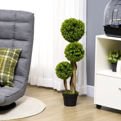 HOMCOM Planta de Boj Artificial de 3 Esferas con Macetero Incluido y Base Reforzada Altura 90 cm