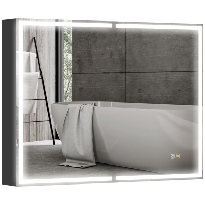 HOMCOM Armario de tocador con espejo iluminación LED 60x80 cm función anti-vaho regulador de luz 3 colores Negro