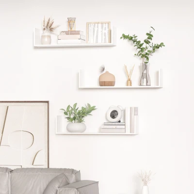 HOMCOM Conjunto de 3 estantes murales flotantes - dimensiones 80x18x18 cm kit completo de montaje incluido MDF aspecto de madera blanca