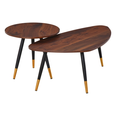 HOMCOM Conjunto de 2 Mesas Auxiliares anidadas de Estilo Art Deco Patas delgadas inclinadas en Metal Negro extremos dorados Bandejas