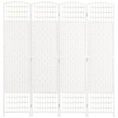 HOMCOM Biombo de 4 Painéis Dobrável Separador de Ambientes de Corda de Papel e Estrutura de Madeira 60x170 cm Branco