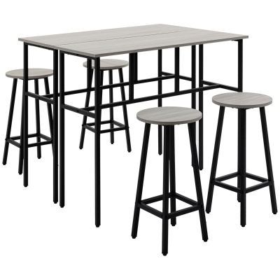 HOMCOM Conjunto de Bar 6 Piezas con 4 Taburetes de Bar y 2 Mesas Altas de Tablero de Aglomerado y Acero para Cocina y Salón Gris