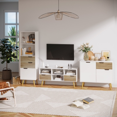 HOMCOM Mueble de Almacenamiento Buffet sobre pie escandinavo con armarios para baño salón cocina Patas de Madera Maciza de Pino