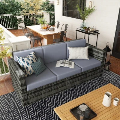 Outsunny 3-Seater Rattan Sofa Weather Resistant Grey