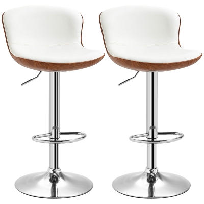 HOMCOM Conjunto de 2 Taburetes de bar de Diseño Contemporáneo Altura de Asiento Ajustable 64-85 cm Giratorio 360°