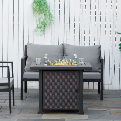 Outsunny Propane Gas Fire Pit Table Rattan 81cm Black