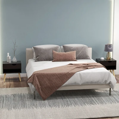 HOMCOM Conjunto de 2 mesitas de noche mesas de noche con cajones patas de madera maciza moderno 50x39x51 cm Negro y Roble natural