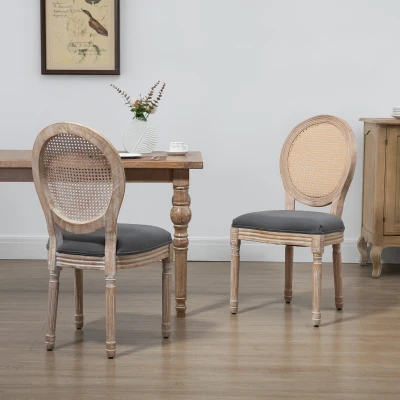 HOMCOM Conjunto de 2 sillas de Comedor - Silla de Salón medallón Estilo Luis XVI - Madera Maciza tallada envejecida