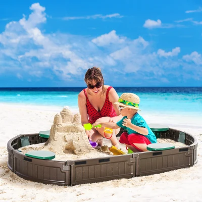 Outsunny Sabbiera per bambini, 183x105x22,5 cm, Marrone