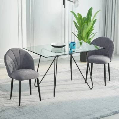 HOMCOM Conjunto de 2 sillas de Comedor Silla de Cocina Terciopelo Patas metal Gris 52x54x79 cm