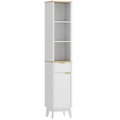 HOMCOM Armario de baño mueble columna baño con 3 estantes cajón 2 estantes ajustables 33x30x170 cm Blanco