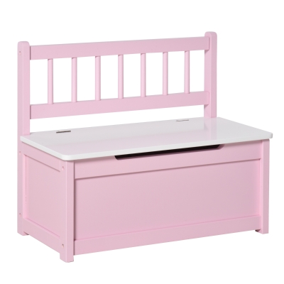 HOMCOM Baú de Brinquedos Banco de Armazenamento Infantil de Madeira de Pinho com Tampa de Amortecimento e Encosto Alto 60x30x50 cm Rosa