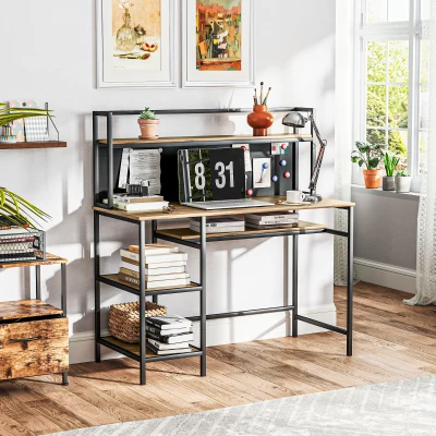 HOMCOM Escritorio con almacenamiento escritorio informático con 4 estantes gran tapa y panel Negro Marrón