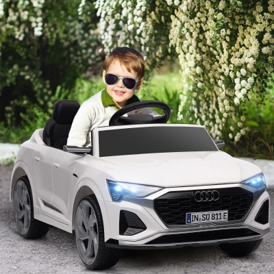 AIYAPLAY Coche eléctrico para niños, 12V Audi Q8, 3-5 km/h, Control remoto, Faros, Música, Blanco