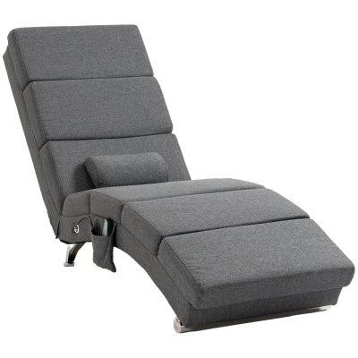 HOMCOM Sillón de Masaje salón silla de masaje y calefacción meridiana con control remoto y cojín tela efecto lino Gris