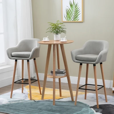 HOMCOM 2-delige set barkrukken, inclusief voetensteun, massief hout, 55 cm x 48 cm x 100 cm, beige + natuur