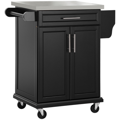 HOMCOM Carrito de cocina con ruedas isla central de cocina con encimera de acero inoxidable estante ajustable cajón 83,5x45,7x90,5 cm