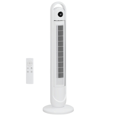 HOMCOM Ventilador de torre 55W 3 velocidades control remoto temporizador 24 horas oscilante modo sueño Blanco