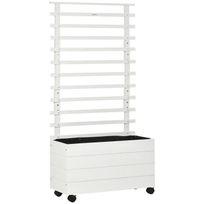 Outsunny Floreira com Treliça de Madeira Maciça com 4 Rodas e Malha Geotêxtil para Cultivos de Plantas Flores 76x30x155 cm Branco