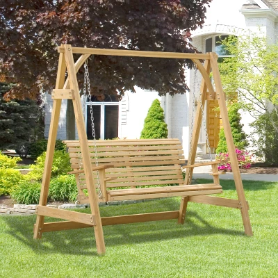 Outsunny Altalena da giardino 180x120x185cm Legno naturale