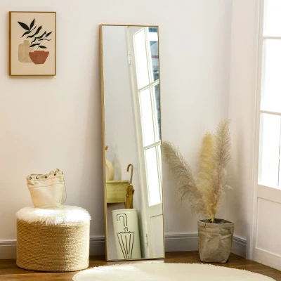 HOMCOM Espejo de Cuerpo Entero con Soporte de pie 40x150 cm Natural