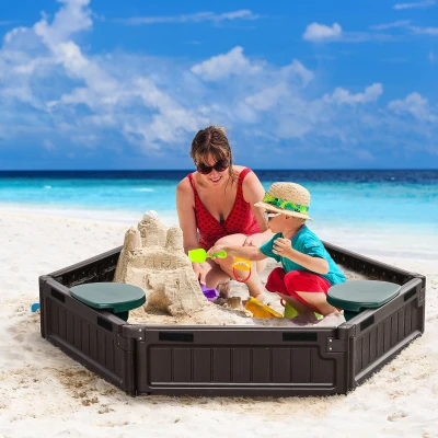 Outsunny Arenero para niños, diseño modular, incluye cubierta, 4 asientos, 120x21 cm, Marrón