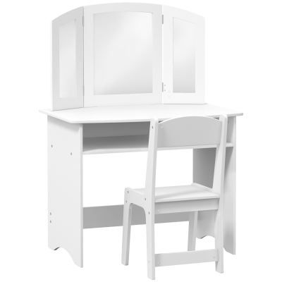 AIYAPLAY Set de Maquillaje para Niños con Tocador Espejo Triple Desmontable y Silla de Madera Blanco