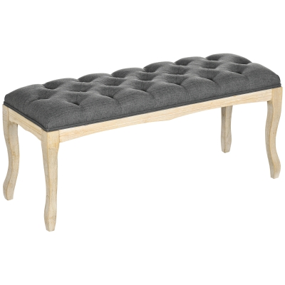 HOMCOM Banco Acolchado Banqueta Estilo Clásico 110 cm Pie de Cama Tapizado en lino patas de madera de hevea talladas Gris