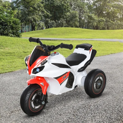 HOMCOM Correpasillos para Niños Motocicleta de Carreras con Efectos Musicales y Luces Almacenamiento en el Baúl Rojo Blanco