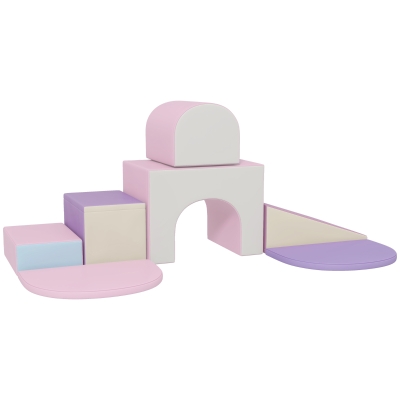 HOMCOM Juego de 7 Bloques de Espuma para Niños Bloques de Construcción Figuras de Construcción para Escalar y Gatear Rosa